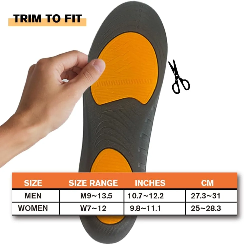 (New) FOOTSECRET Work Boot Comfort Insoles, Extra Shock Absorption and Anti Fatigue for Long time Standing or Walking, Neutarl Arch (M: Man Size, Orange)