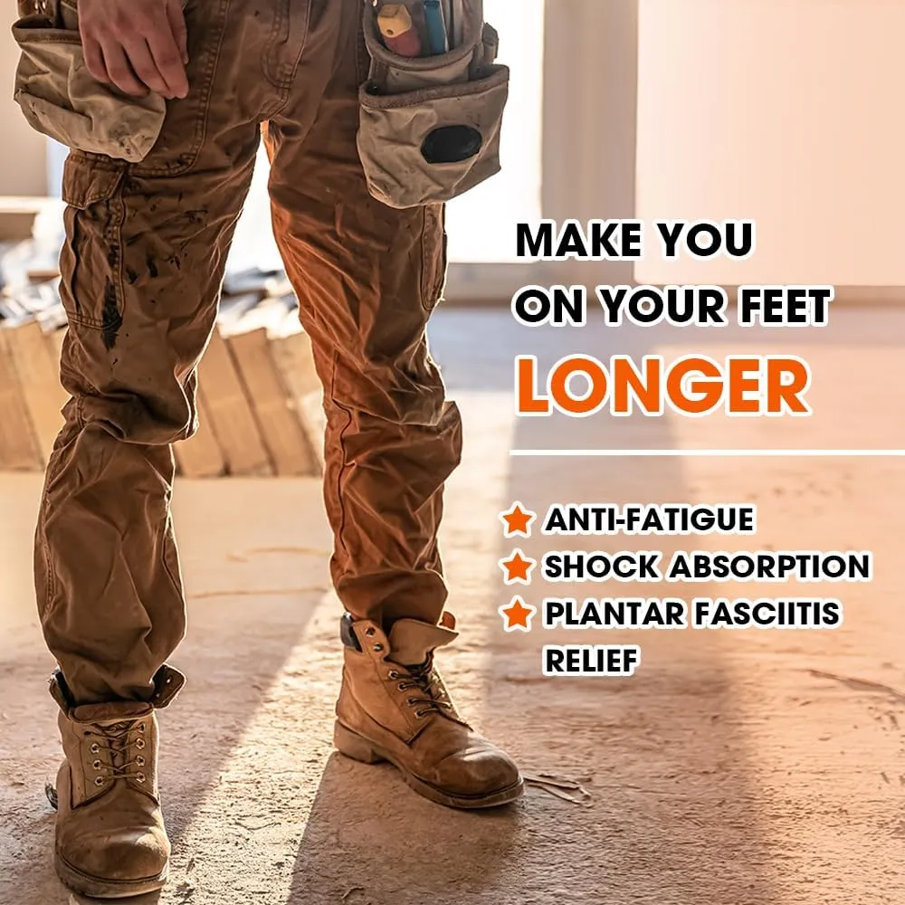 (New) FOOTSECRET Work Boot Comfort Insoles, Extra Shock Absorption and Anti Fatigue for Long time Standing or Walking, Neutarl Arch (M: Man Size, Orange)