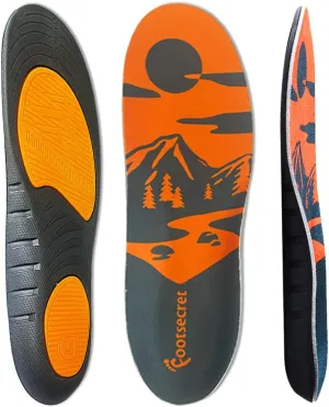 (New) FOOTSECRET Work Boot Comfort Insoles, Extra Shock Absorption and Anti Fatigue for Long time Standing or Walking, Neutarl Arch (M: Man Size, Orange)