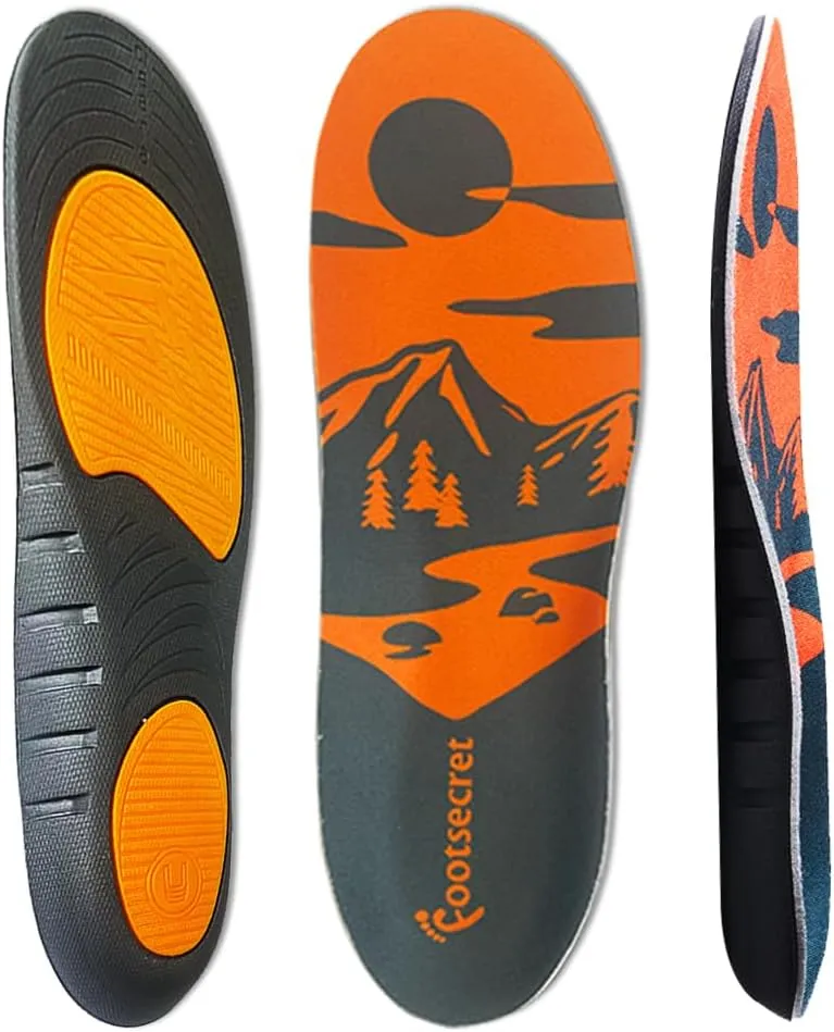 (New) FOOTSECRET Work Boot Comfort Insoles, Extra Shock Absorption and Anti Fatigue for Long time Standing or Walking, Neutarl Arch (M: Man Size, Orange)