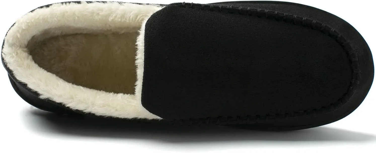 NewDenBer Men's Moccasin Slippers Warm Memory Foam Suede Soft Plush Lined Slip on Indoor Outdoor House Shoes