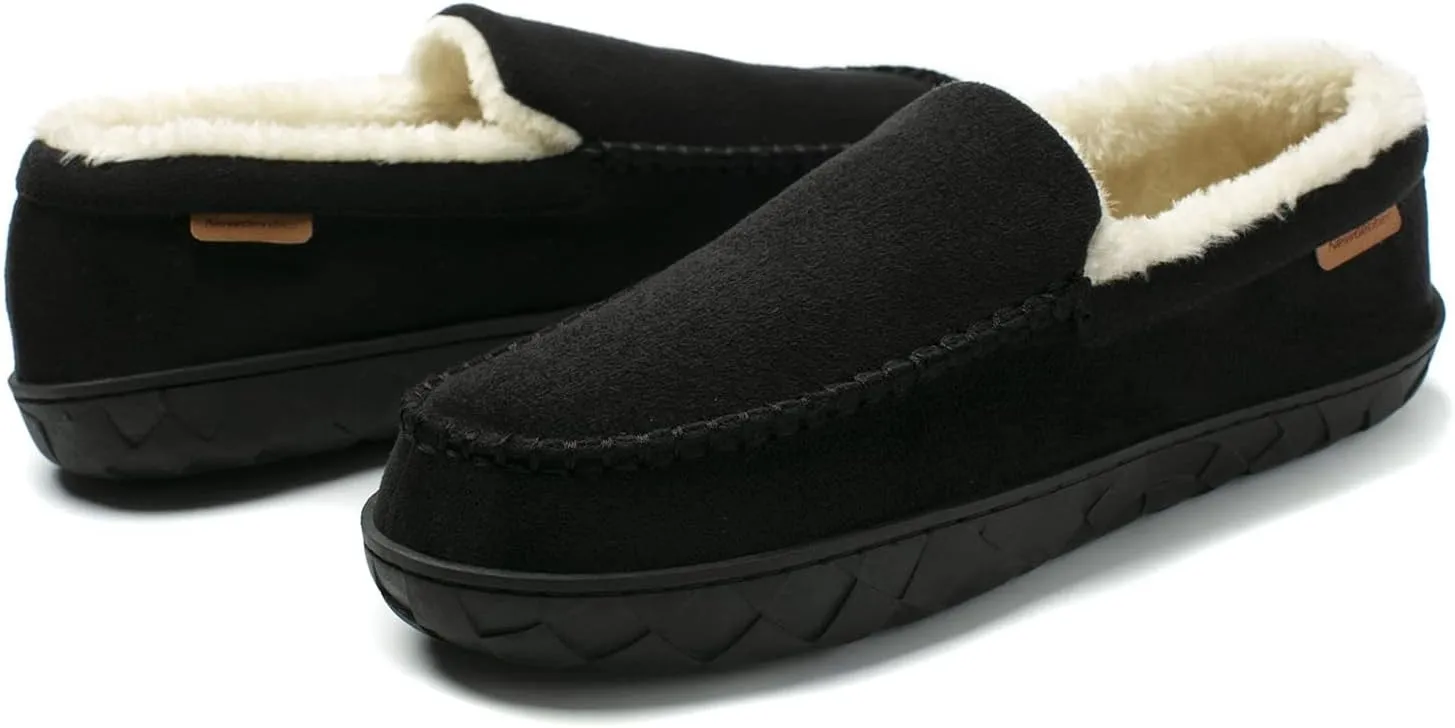 NewDenBer Men's Moccasin Slippers Warm Memory Foam Suede Soft Plush Lined Slip on Indoor Outdoor House Shoes