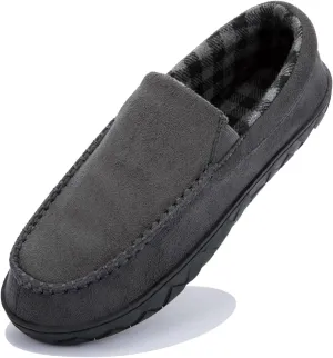 NewDenBer Men's Moccasin Slippers Warm Memory Foam Suede Soft Plush Lined Slip on Indoor Outdoor House Shoes