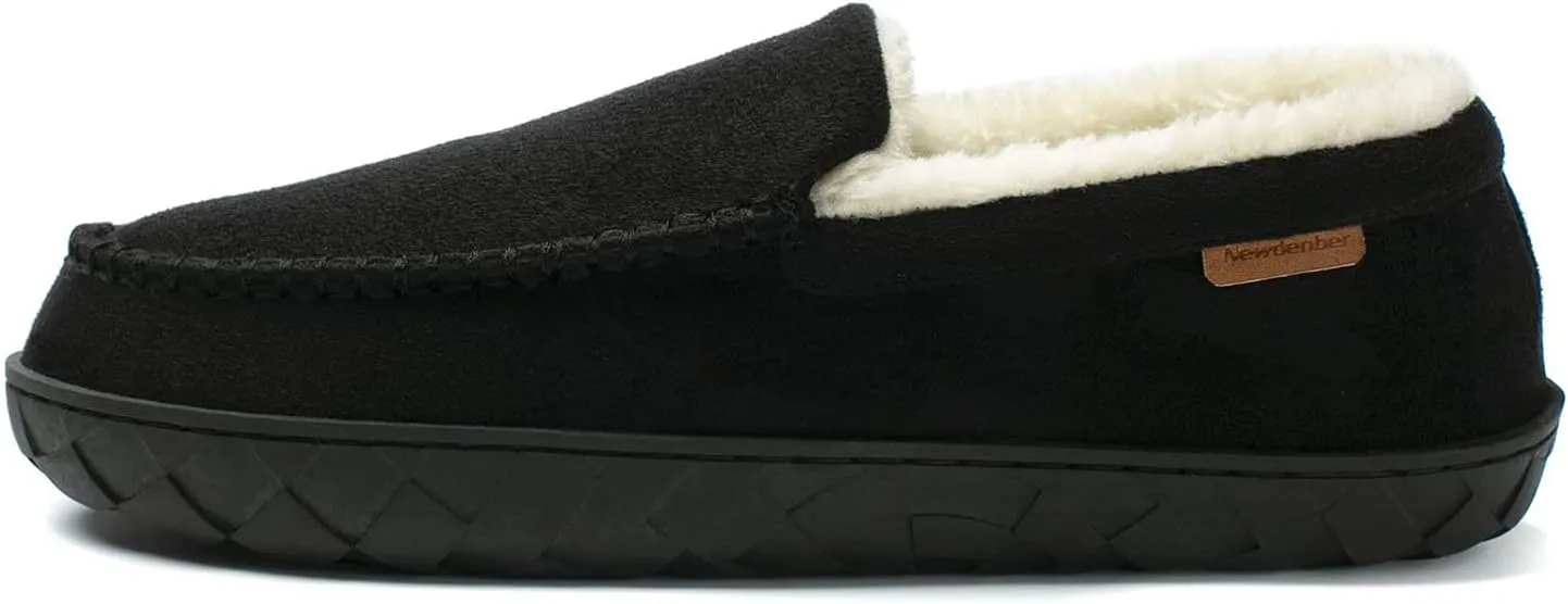 NewDenBer Men's Moccasin Slippers Warm Memory Foam Suede Soft Plush Lined Slip on Indoor Outdoor House Shoes
