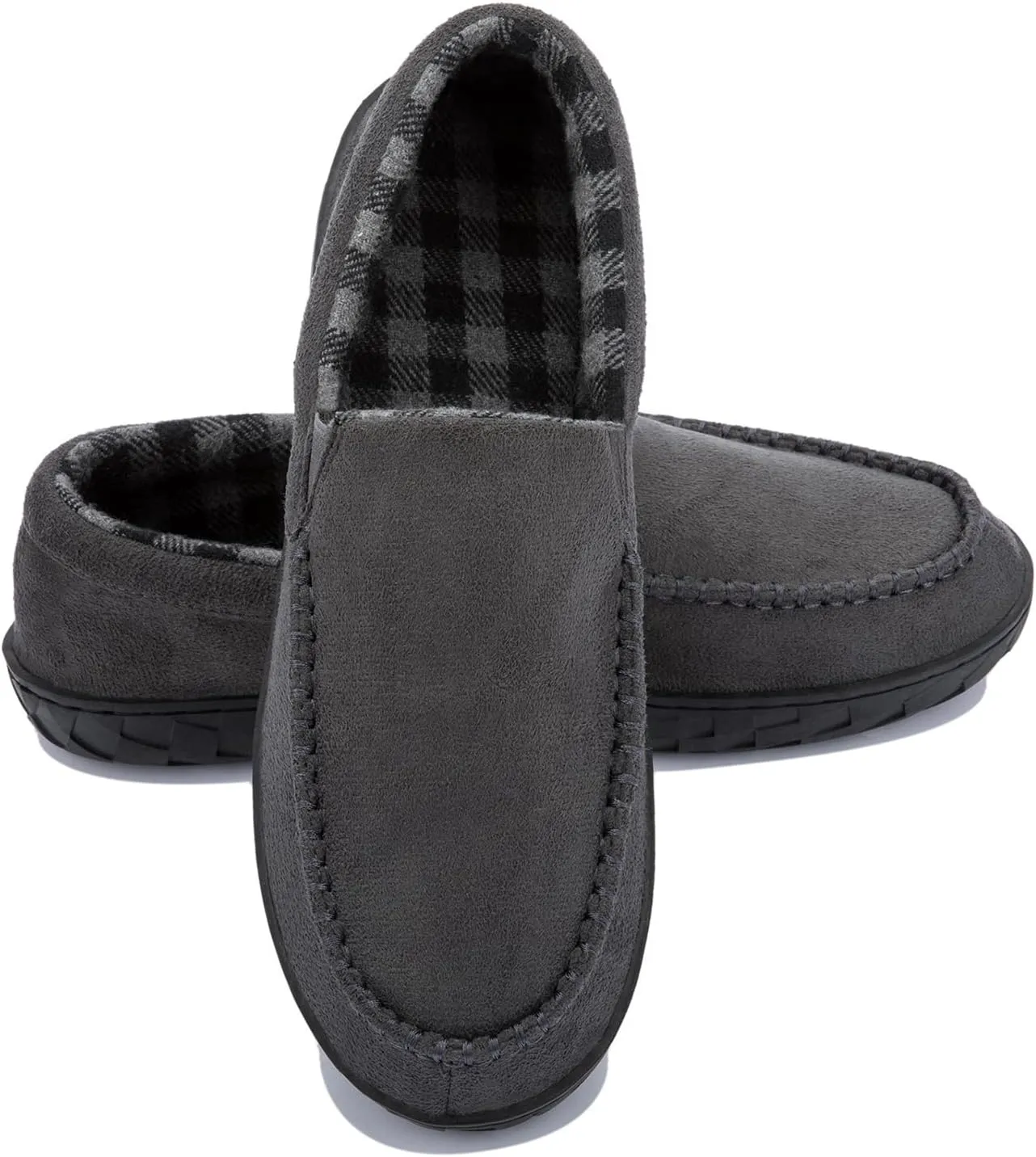 NewDenBer Men's Moccasin Slippers Warm Memory Foam Suede Soft Plush Lined Slip on Indoor Outdoor House Shoes