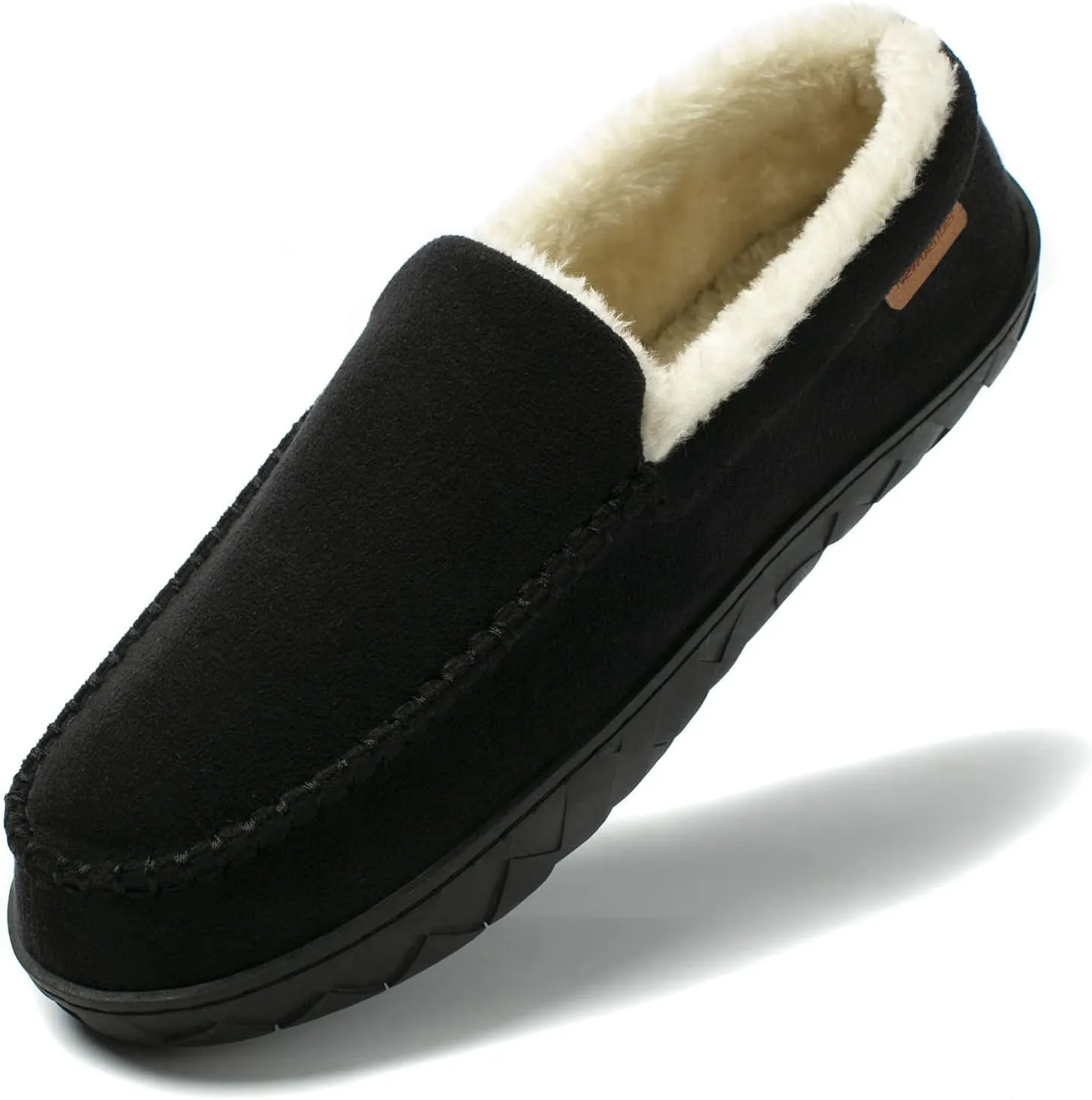 NewDenBer Men's Moccasin Slippers Warm Memory Foam Suede Soft Plush Lined Slip on Indoor Outdoor House Shoes