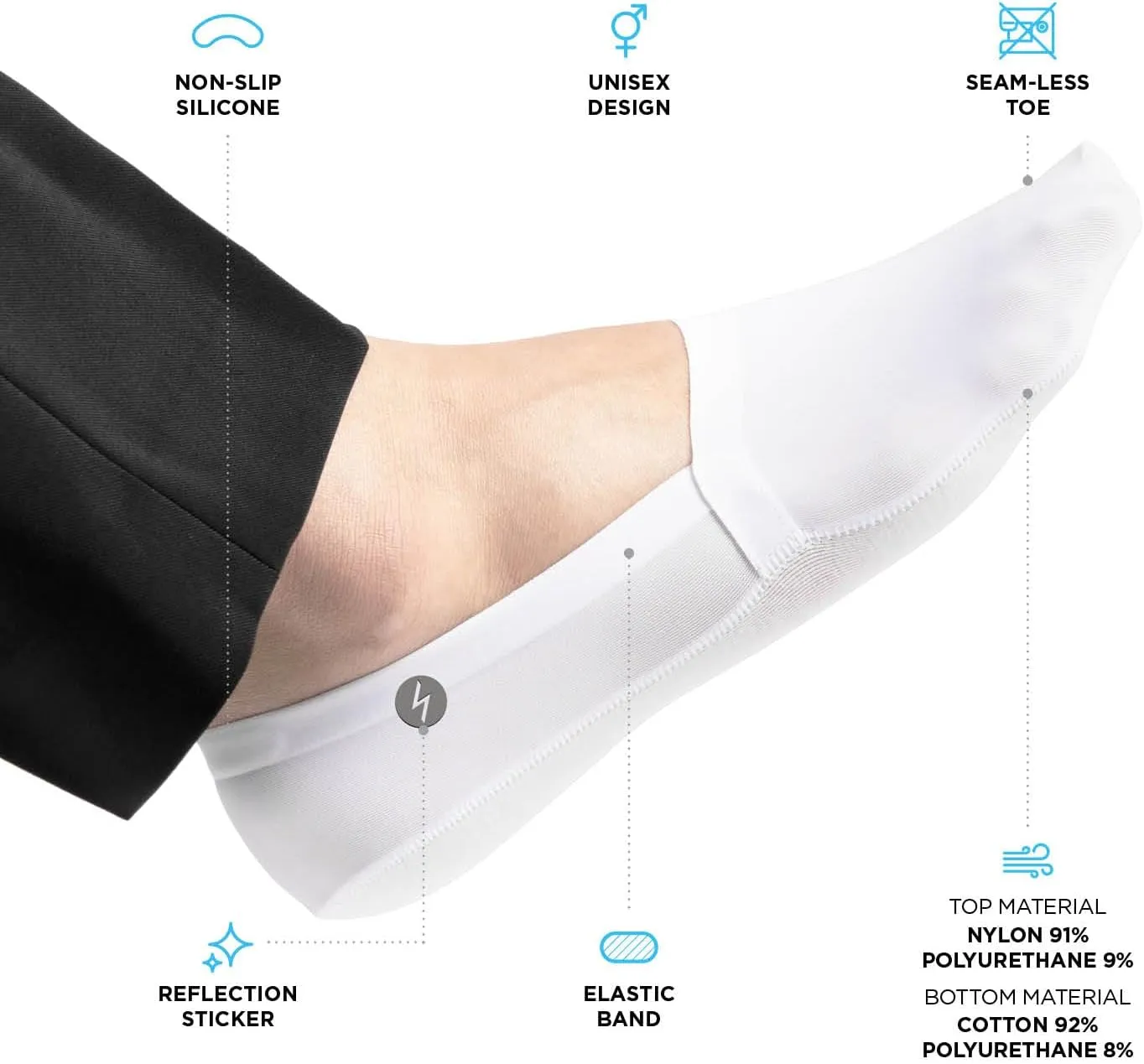 No Show Socks ZephyrAir 3 Pairs for Women and Men, light, Cold Sensation, Non Slip, Stretch, Invisible