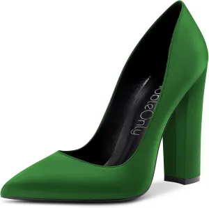 NobleOnly Women High Chunky Block Heel Pointed Toe Slip-on Pumps Dress Sexy Wedding 4.7 Inches Heels