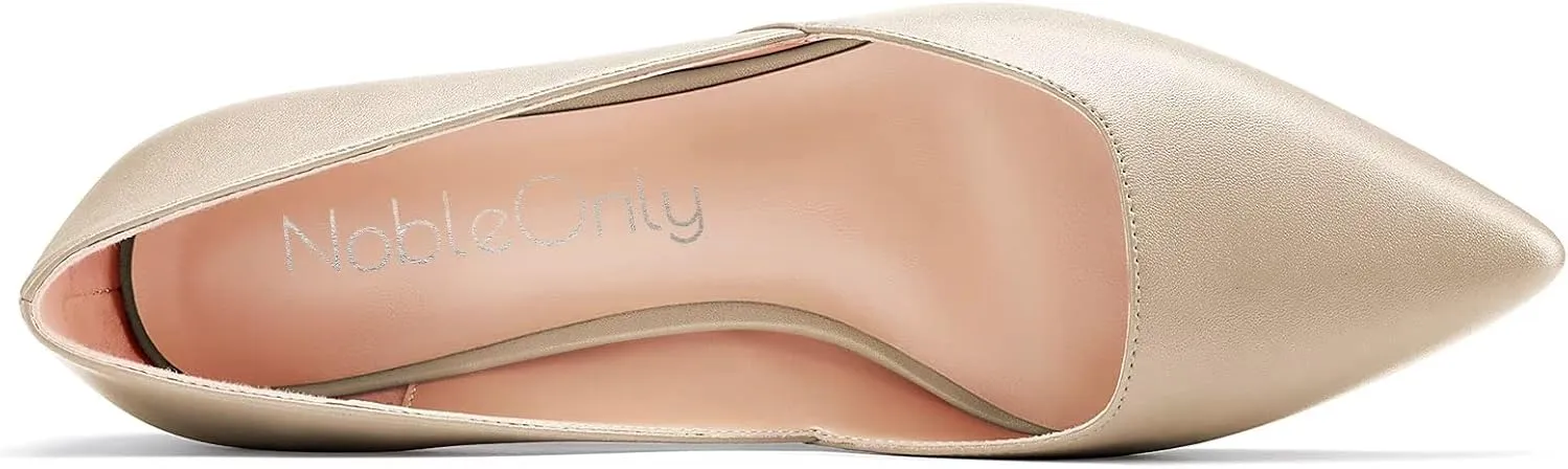 NobleOnly Women Kitten Low Heel Pointed Toe Pumps Slip-on Wedding Office 1.4 Inches Heels