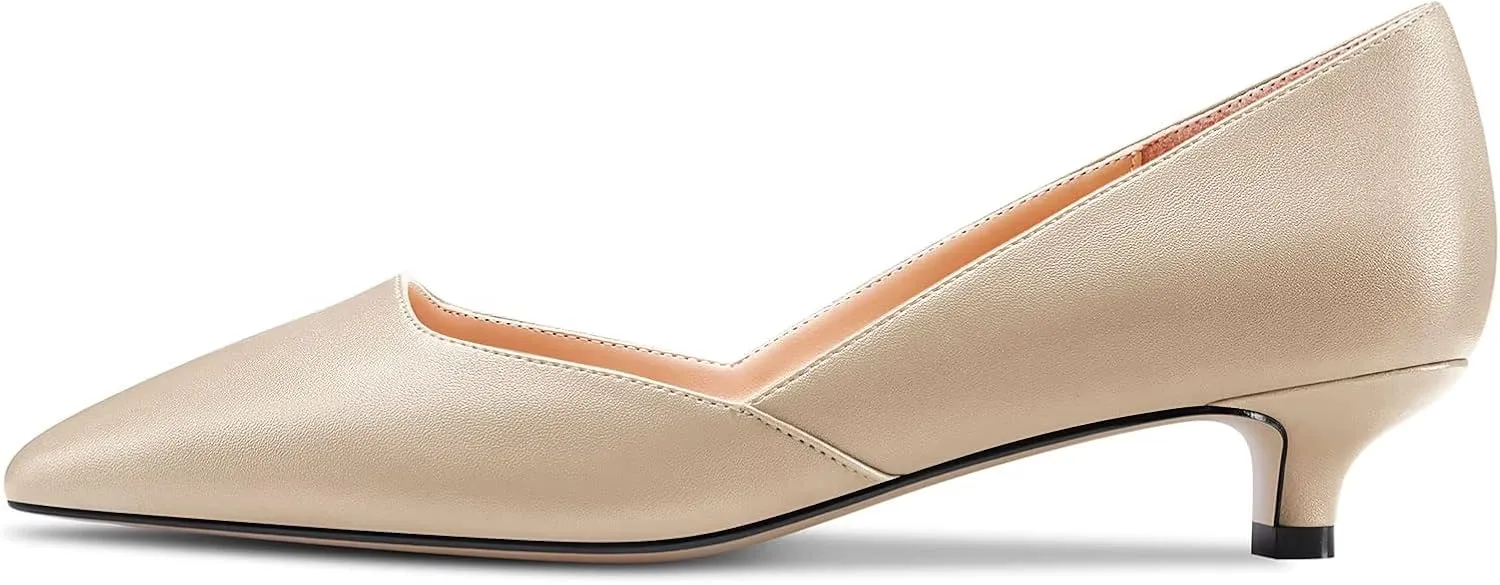 NobleOnly Women Kitten Low Heel Pointed Toe Pumps Slip-on Wedding Office 1.4 Inches Heels