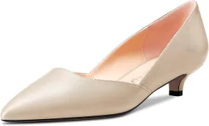 NobleOnly Women Kitten Low Heel Pointed Toe Pumps Slip-on Wedding Office 1.4 Inches Heels