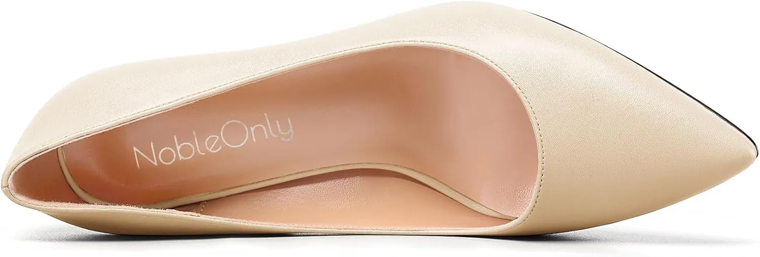 NobleOnly Womens Mid Heel Slip-on Close Pointed Toe Basic Classic Dress Pumps Casual Office Summer Shoes 3.3 Inches Heels
