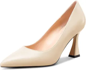 NobleOnly Womens Mid Heel Slip-on Close Pointed Toe Basic Classic Dress Pumps Casual Office Summer Shoes 3.3 Inches Heels