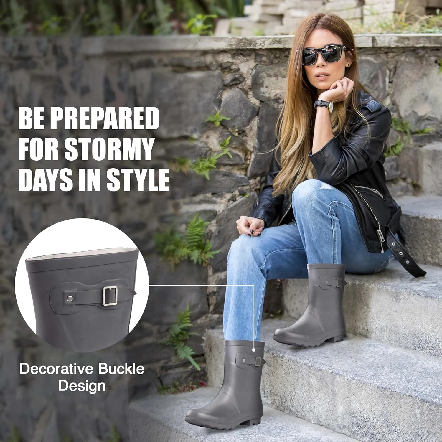 NORTY Rubber Boots for Women - Waterproof Above-Ankle Rain Shoes for Work and Recreation - All-Weather Outdoor Footwear - Runs 1/2 Size Large