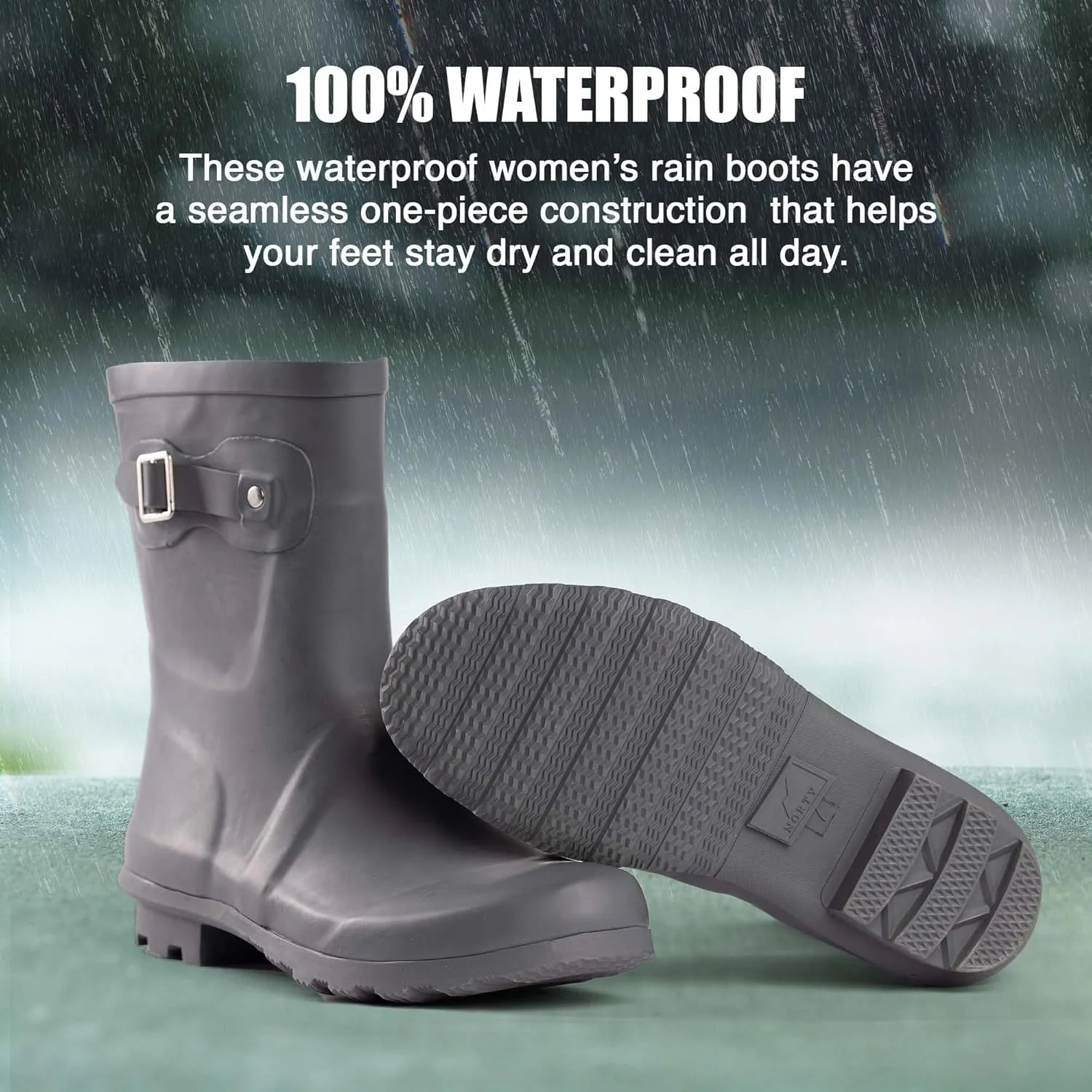 NORTY Rubber Boots for Women - Waterproof Above-Ankle Rain Shoes for Work and Recreation - All-Weather Outdoor Footwear - Runs 1/2 Size Large