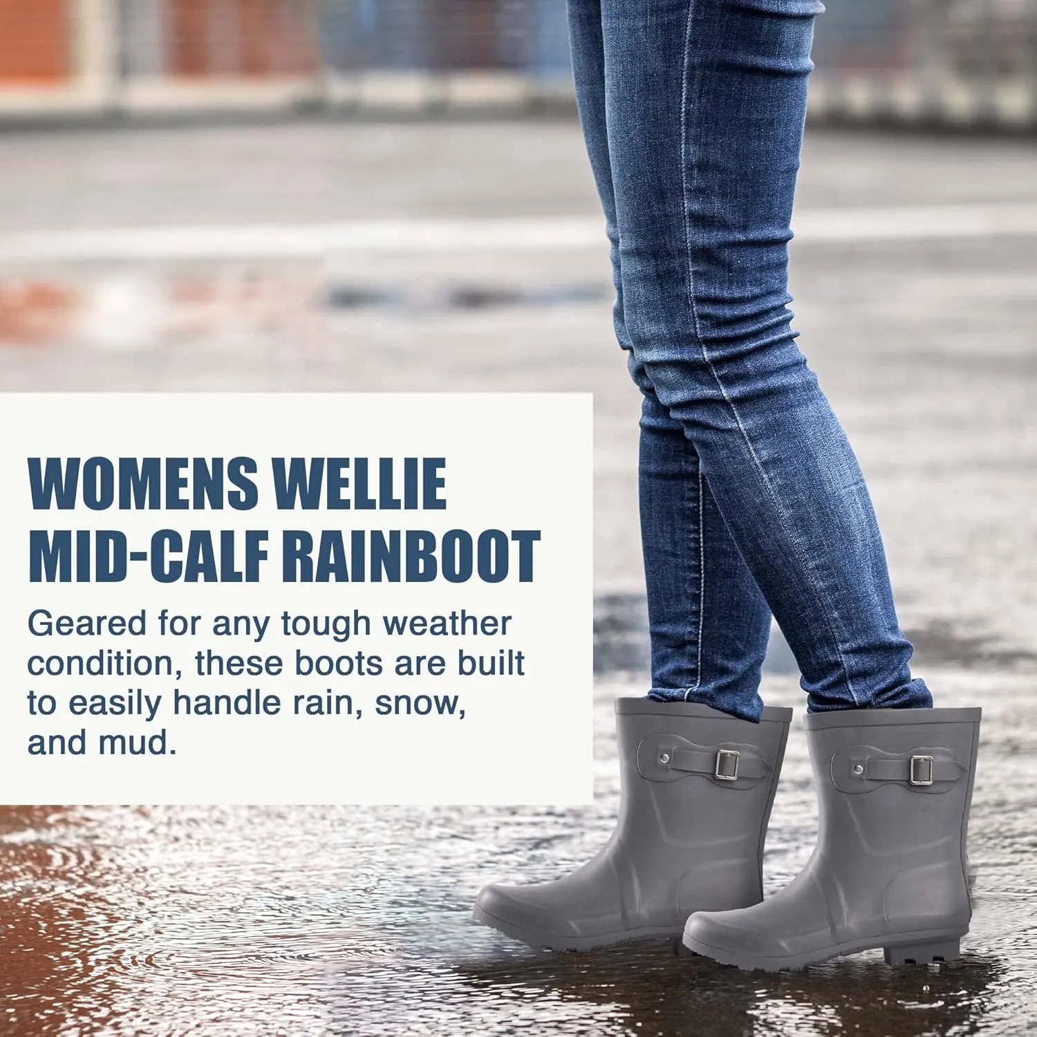 NORTY Rubber Boots for Women - Waterproof Above-Ankle Rain Shoes for Work and Recreation - All-Weather Outdoor Footwear - Runs 1/2 Size Large