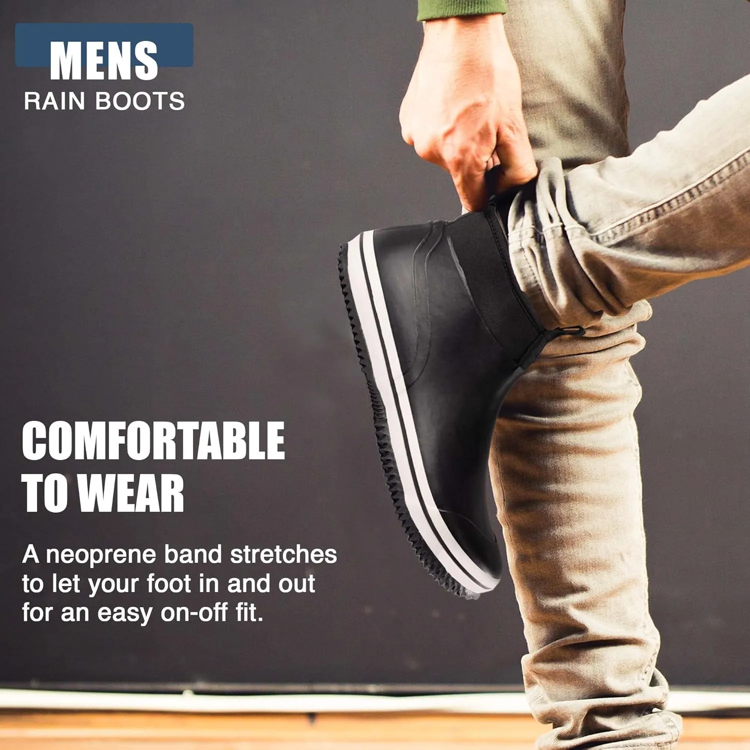 NORTY Size 6-Inch Rubber Ankle Rain Boots for Men - Waterproof Deck Shoes for Work and Recreation- All-Weather Outdoor Footwear - Runs 1-2 Sizes Large