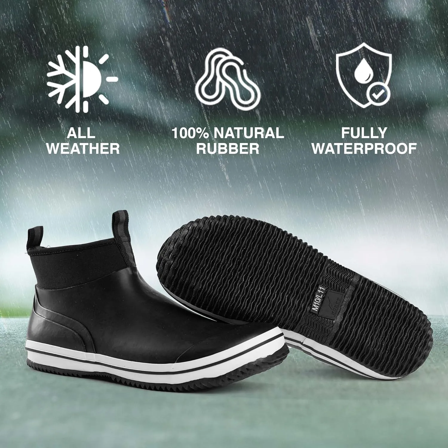 NORTY Size 6-Inch Rubber Ankle Rain Boots for Men - Waterproof Deck Shoes for Work and Recreation- All-Weather Outdoor Footwear - Runs 1-2 Sizes Large
