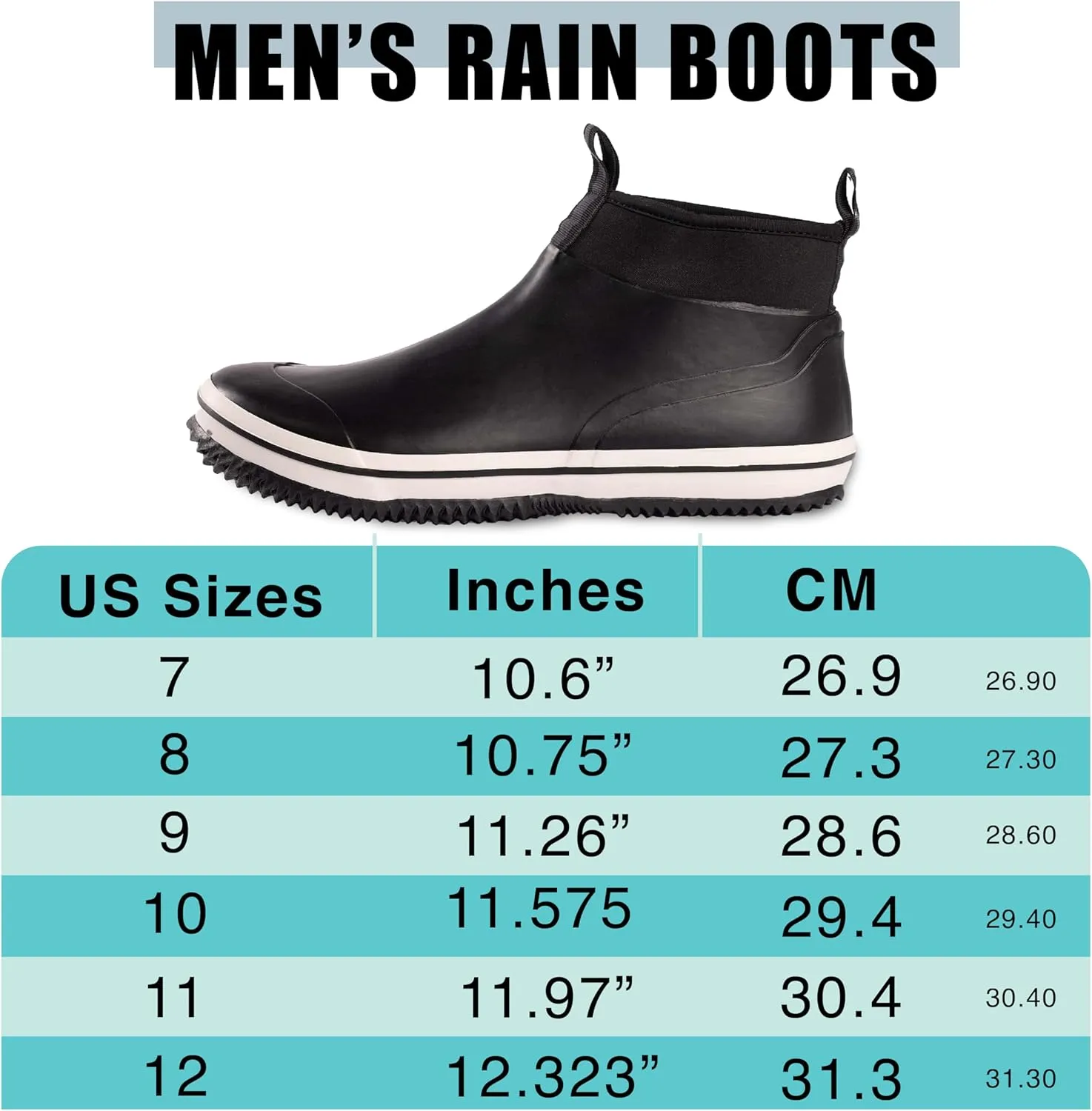 NORTY Size 6-Inch Rubber Ankle Rain Boots for Men - Waterproof Deck Shoes for Work and Recreation- All-Weather Outdoor Footwear - Runs 1-2 Sizes Large