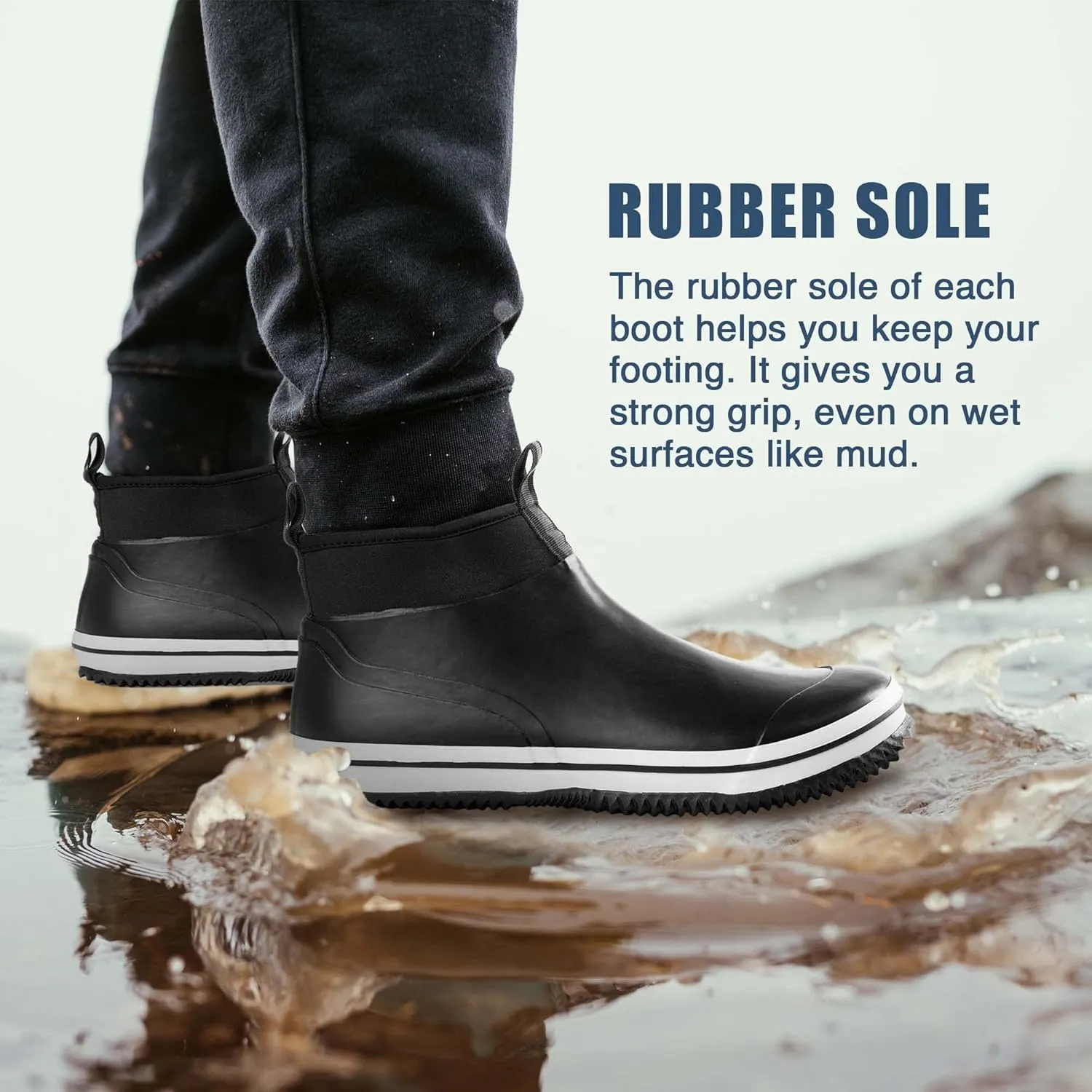 NORTY Size 6-Inch Rubber Ankle Rain Boots for Men - Waterproof Deck Shoes for Work and Recreation- All-Weather Outdoor Footwear - Runs 1-2 Sizes Large