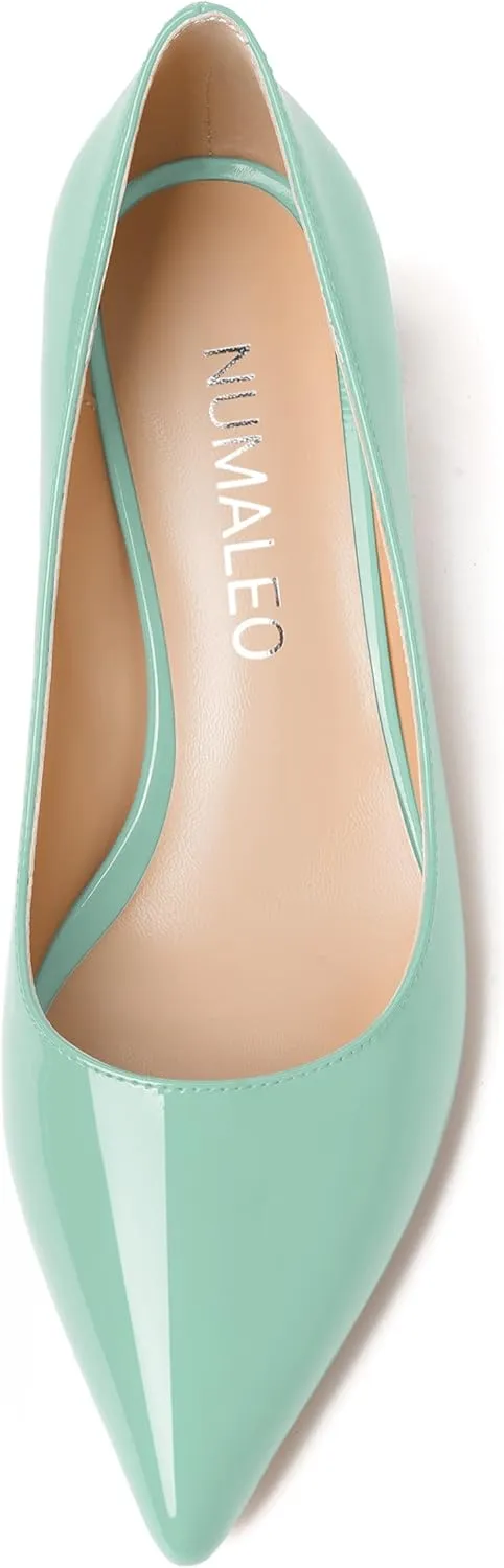 NUMALEO Womens Slip On Solid Patent Party Fashion Pointed Toe Kitten Low Heel Pumps Shoes 2 Inch