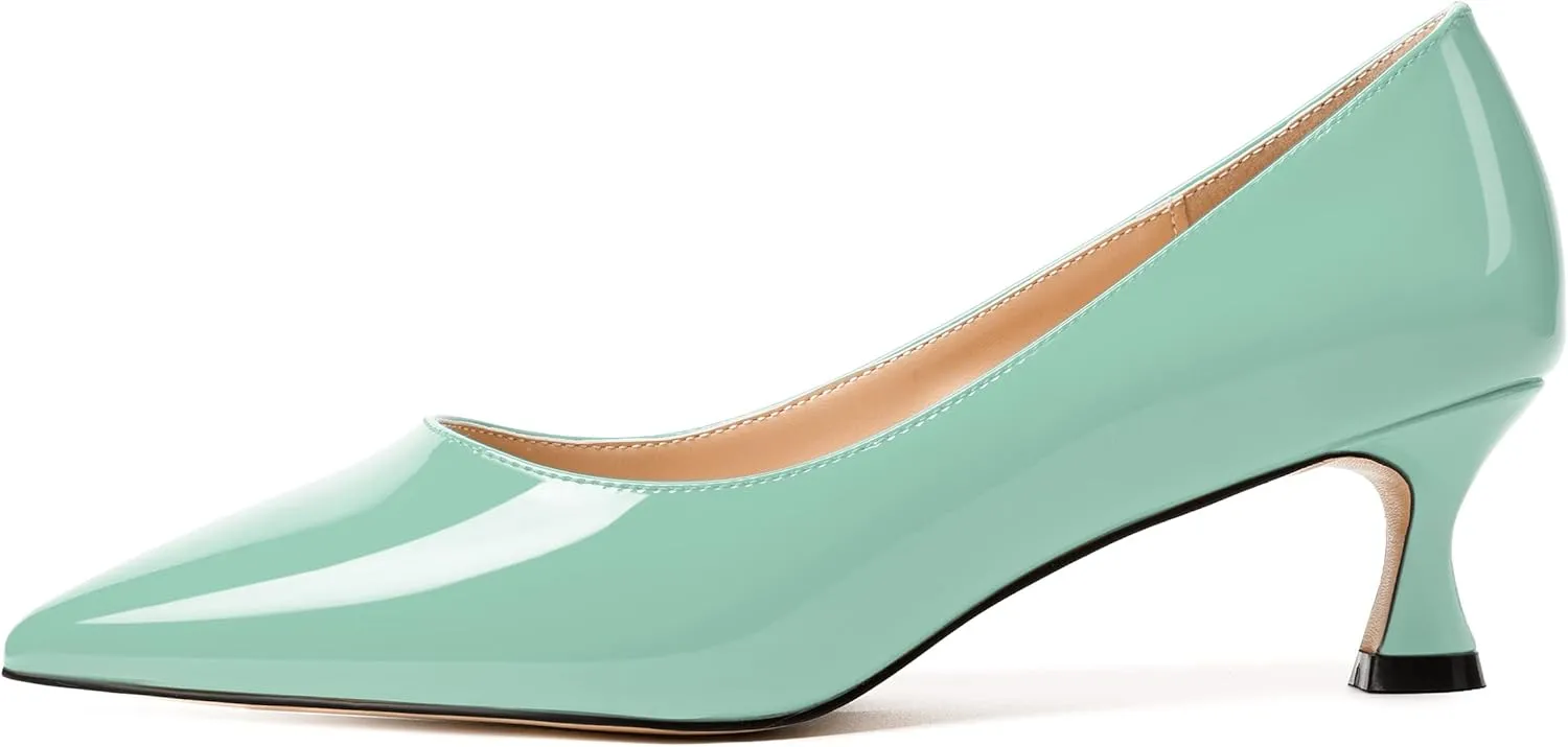 NUMALEO Womens Slip On Solid Patent Party Fashion Pointed Toe Kitten Low Heel Pumps Shoes 2 Inch