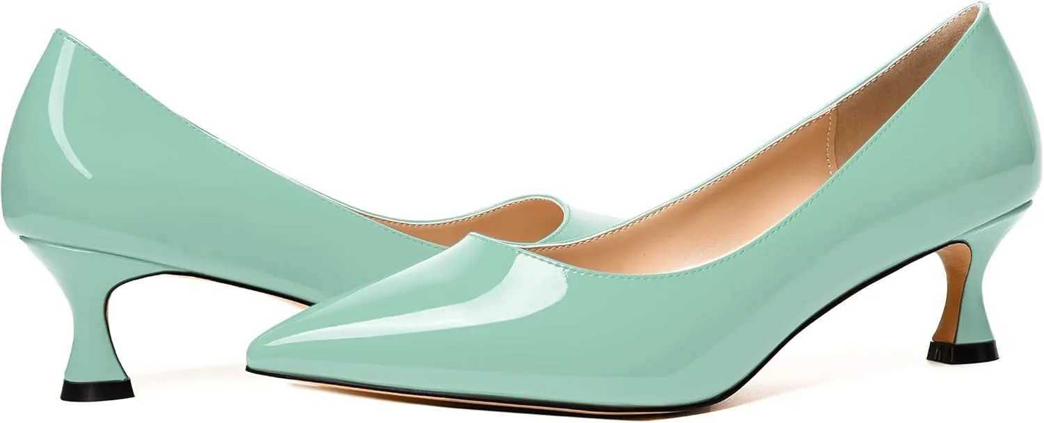 NUMALEO Womens Slip On Solid Patent Party Fashion Pointed Toe Kitten Low Heel Pumps Shoes 2 Inch