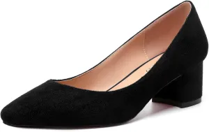 NUMALEO Womens Suede Solid Office Square Toe Slip On Casual Chunky Low Heel Pumps Shoes 2 Inch