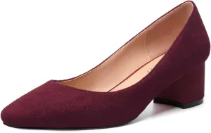 NUMALEO Womens Suede Solid Office Square Toe Slip On Casual Chunky Low Heel Pumps Shoes 2 Inch