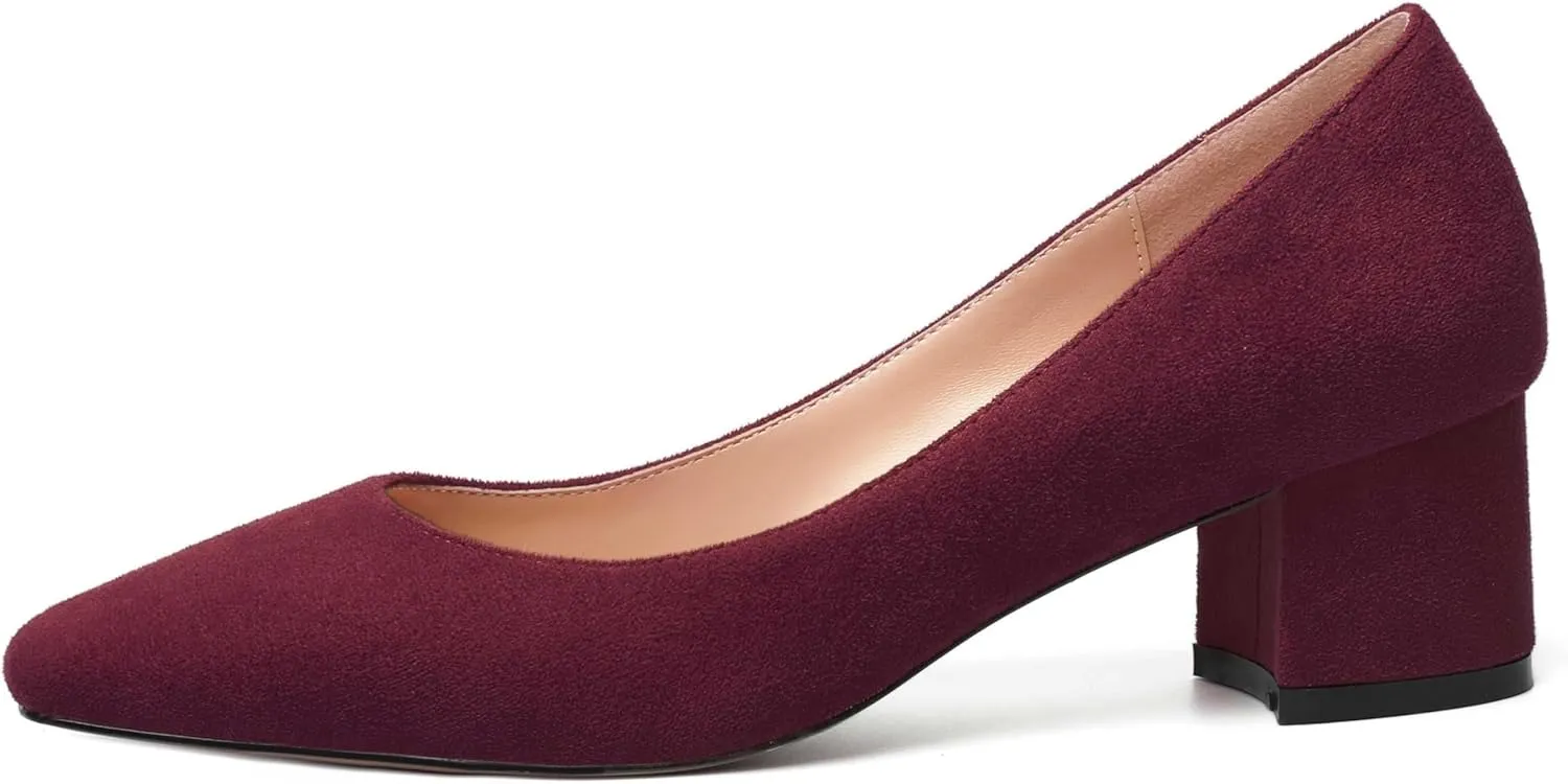 NUMALEO Womens Suede Solid Office Square Toe Slip On Casual Chunky Low Heel Pumps Shoes 2 Inch