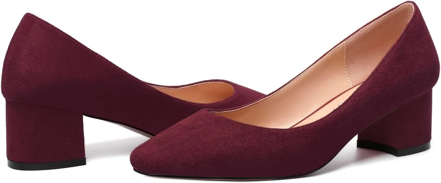 NUMALEO Womens Suede Solid Office Square Toe Slip On Casual Chunky Low Heel Pumps Shoes 2 Inch