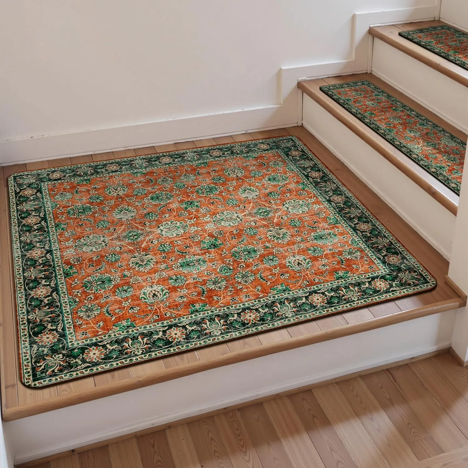 OJIA Stair Treads Non-Slip Matching Mat for Wooden Steps, Square Capet Stair Treads Rubber Backing Stair Runner Anti-Slip Stair Landing Mat 31x31 Inch Stair Rugs