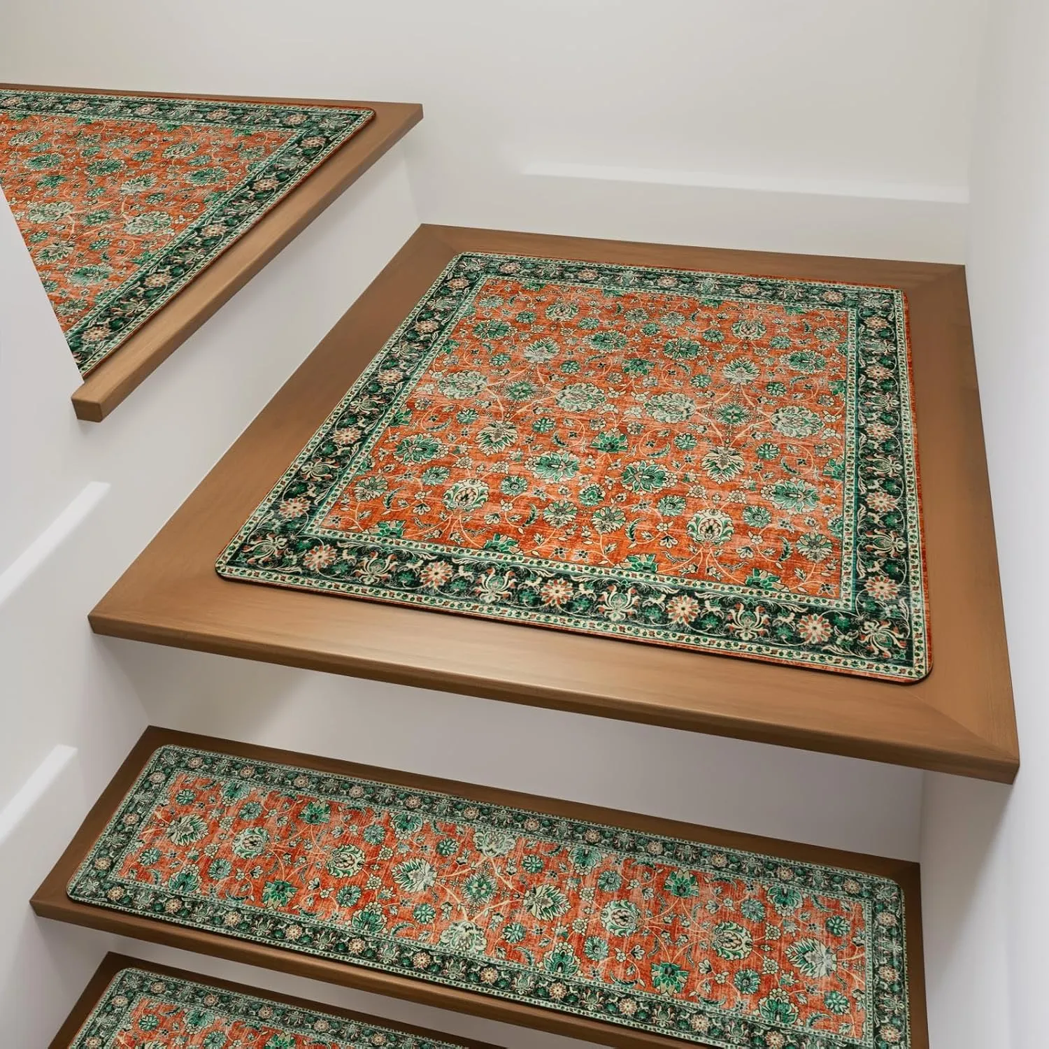 OJIA Stair Treads Non-Slip Matching Mat for Wooden Steps, Square Capet Stair Treads Rubber Backing Stair Runner Anti-Slip Stair Landing Mat 31x31 Inch Stair Rugs