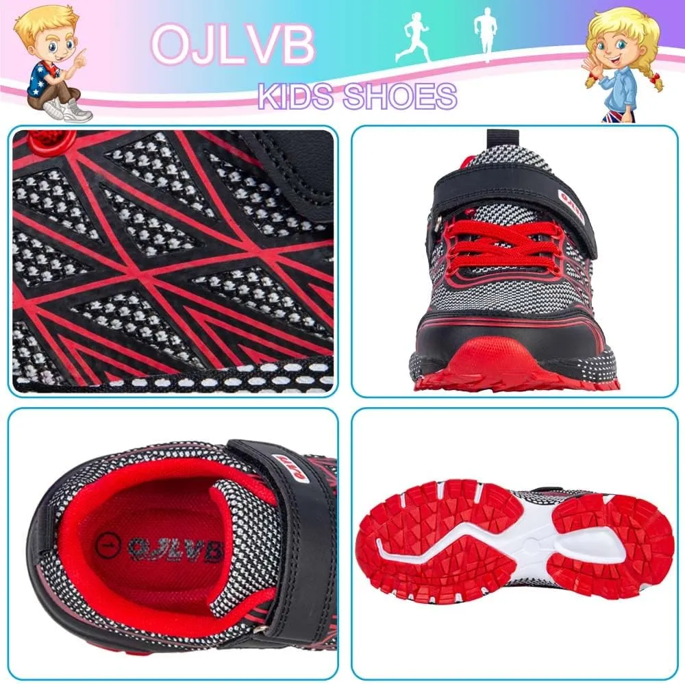 OJLVB Boys Girls Sneakers, Kids Tennis Running Shoes, Athletic Walking Gym Trail Shoe Breathable Lightweight