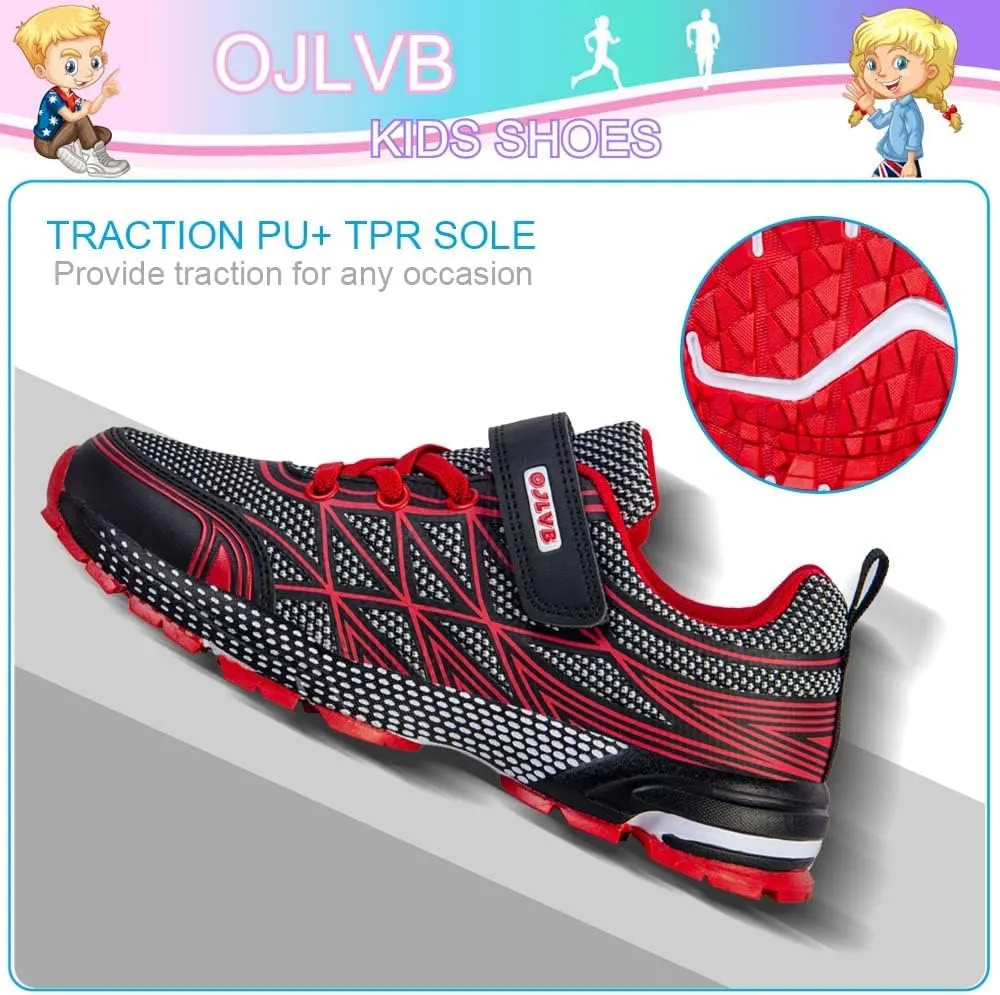 OJLVB Boys Girls Sneakers, Kids Tennis Running Shoes, Athletic Walking Gym Trail Shoe Breathable Lightweight