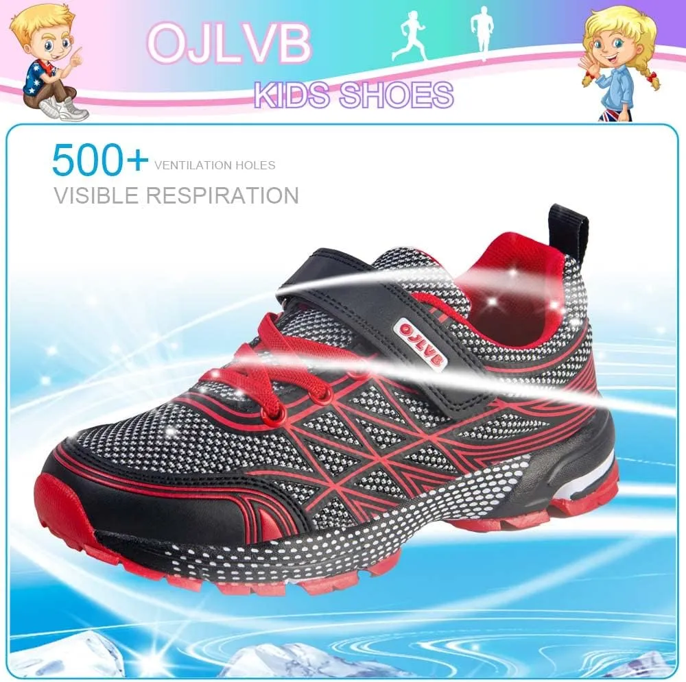 OJLVB Boys Girls Sneakers, Kids Tennis Running Shoes, Athletic Walking Gym Trail Shoe Breathable Lightweight