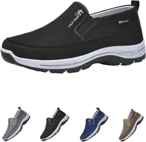 Orthowalkway Mens Shoes Slip On, Men's Arch Support Slip-on Canvas Loafers, Outdoor Casual Non Slip Orthopedic Sneakers Flats Walking Boat Shoes