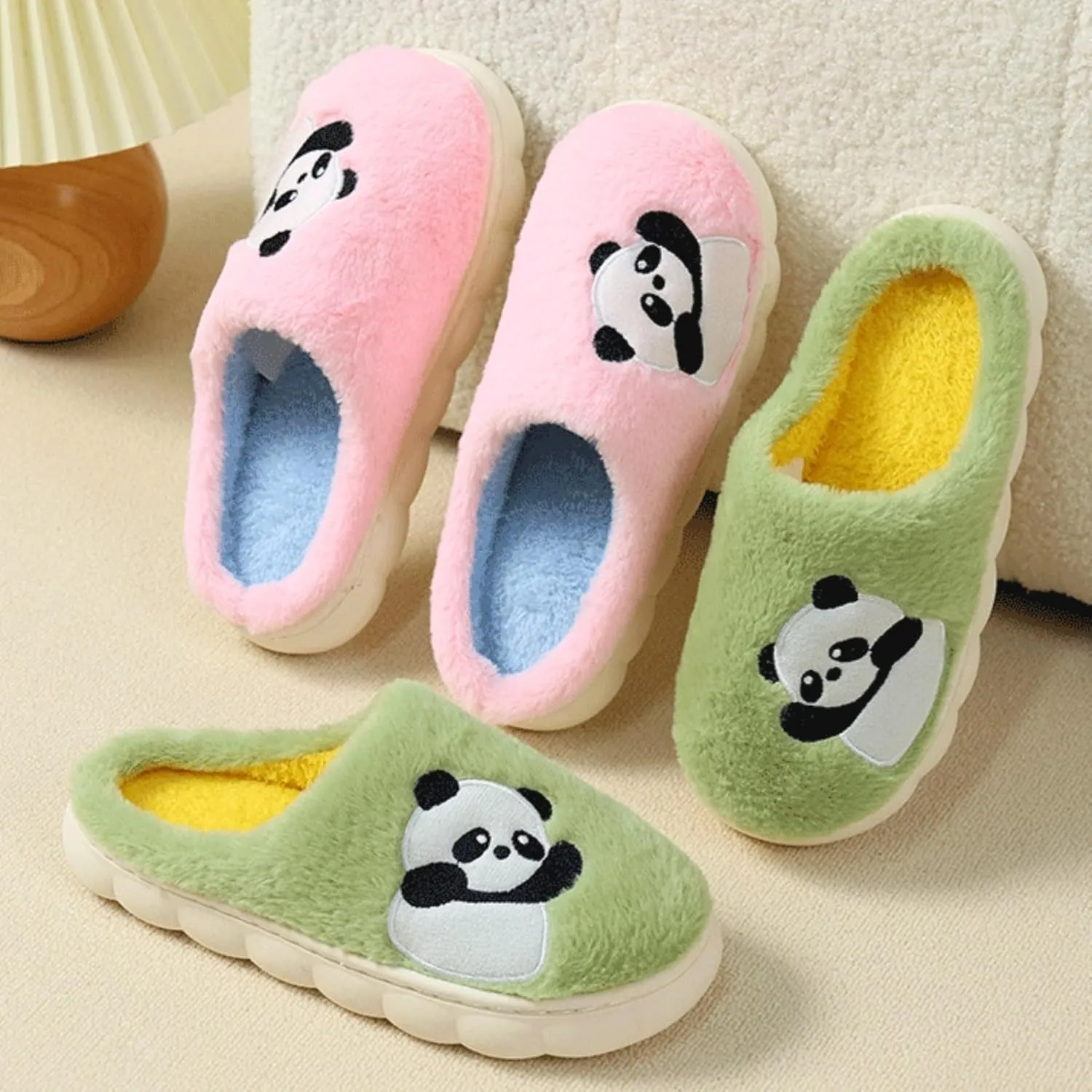 Panda House Slippers Cute Cotton Cartoon Slippers for Women Men Indoor Winter Home Slippers Panda Shoes Fuzzy Bedroom Slippers