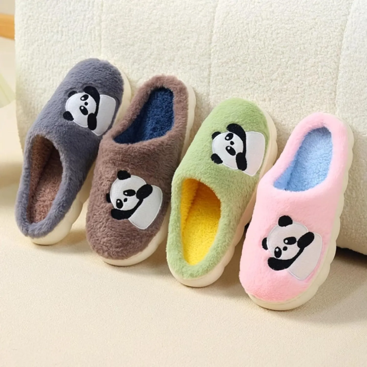 Panda House Slippers Cute Cotton Cartoon Slippers for Women Men Indoor Winter Home Slippers Panda Shoes Fuzzy Bedroom Slippers