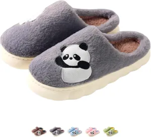 Panda House Slippers Cute Cotton Cartoon Slippers for Women Men Indoor Winter Home Slippers Panda Shoes Fuzzy Bedroom Slippers