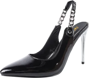Pazzion Women Pointed Toe High Heel Slingback Pumps Elastic Chain Strap Clear Stiletto Heels Slip On Shoes Daily Outdoor Party Size 4-16 US