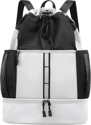 PinCute Drawstring Gym Bag for Men/Women - Mesh Beach Swim Bags Sports Backpack with Wet Pocket&Shoe Compartment, Lightweight
