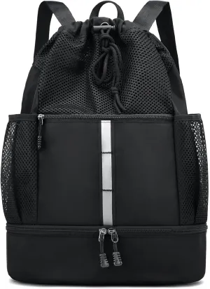 PinCute Drawstring Gym Bag for Men/Women - Mesh Beach Swim Bags Sports Backpack with Wet Pocket&Shoe Compartment, Lightweight