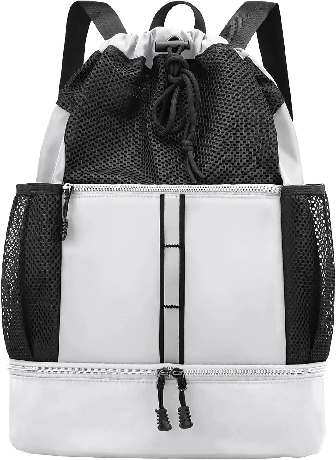 PinCute Drawstring Gym Bag for Men/Women - Mesh Beach Swim Bags Sports Backpack with Wet Pocket&Shoe Compartment, Lightweight