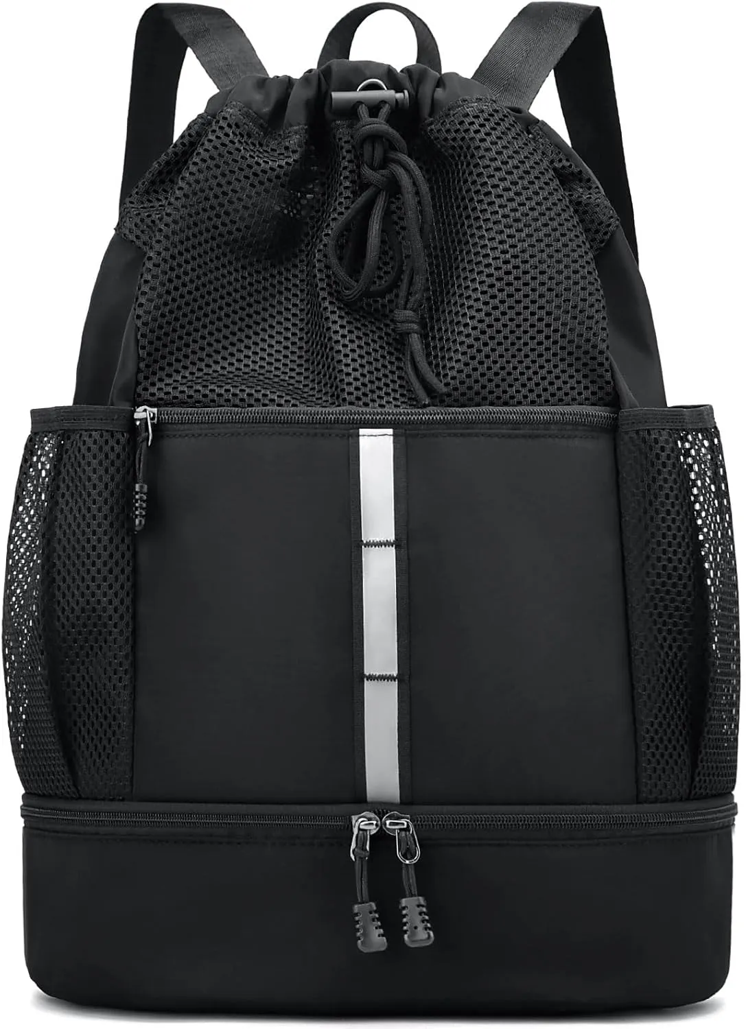 PinCute Drawstring Gym Bag for Men/Women - Mesh Beach Swim Bags Sports Backpack with Wet Pocket&Shoe Compartment, Lightweight