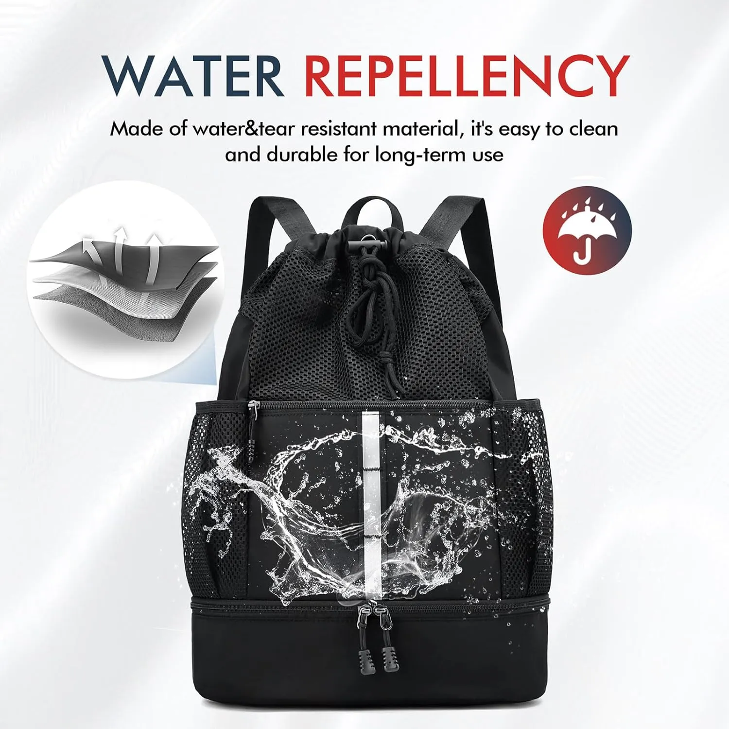 PinCute Drawstring Gym Bag for Men/Women - Mesh Beach Swim Bags Sports Backpack with Wet Pocket&Shoe Compartment, Lightweight