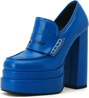 Platform Loafers High Block Heeled Mary Janes for Women Ladies Comfortable Chunky Dress Slip On Square Toe Shoes