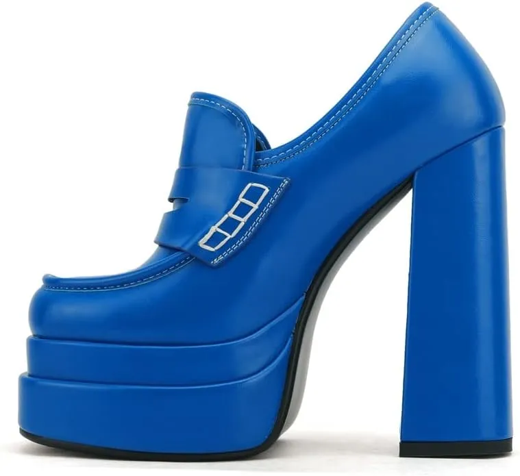 Platform Loafers High Block Heeled Mary Janes for Women Ladies Comfortable Chunky Dress Slip On Square Toe Shoes
