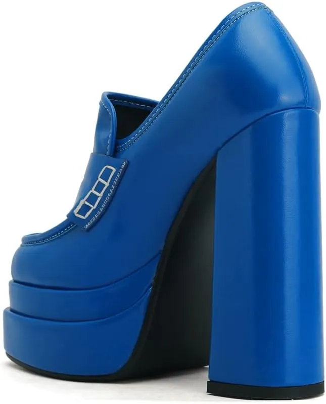 Platform Loafers High Block Heeled Mary Janes for Women Ladies Comfortable Chunky Dress Slip On Square Toe Shoes