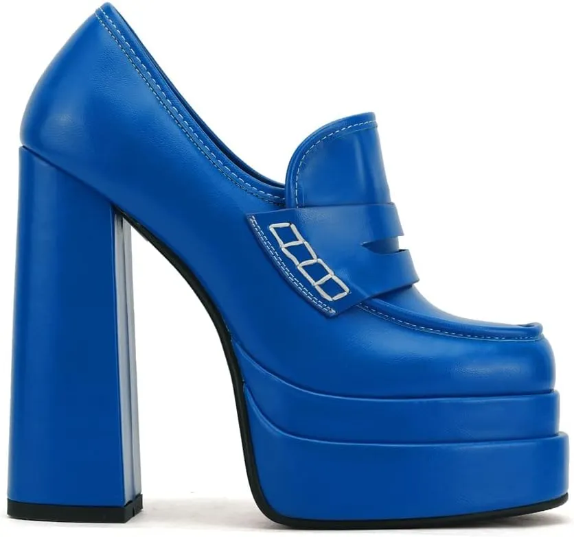 Platform Loafers High Block Heeled Mary Janes for Women Ladies Comfortable Chunky Dress Slip On Square Toe Shoes
